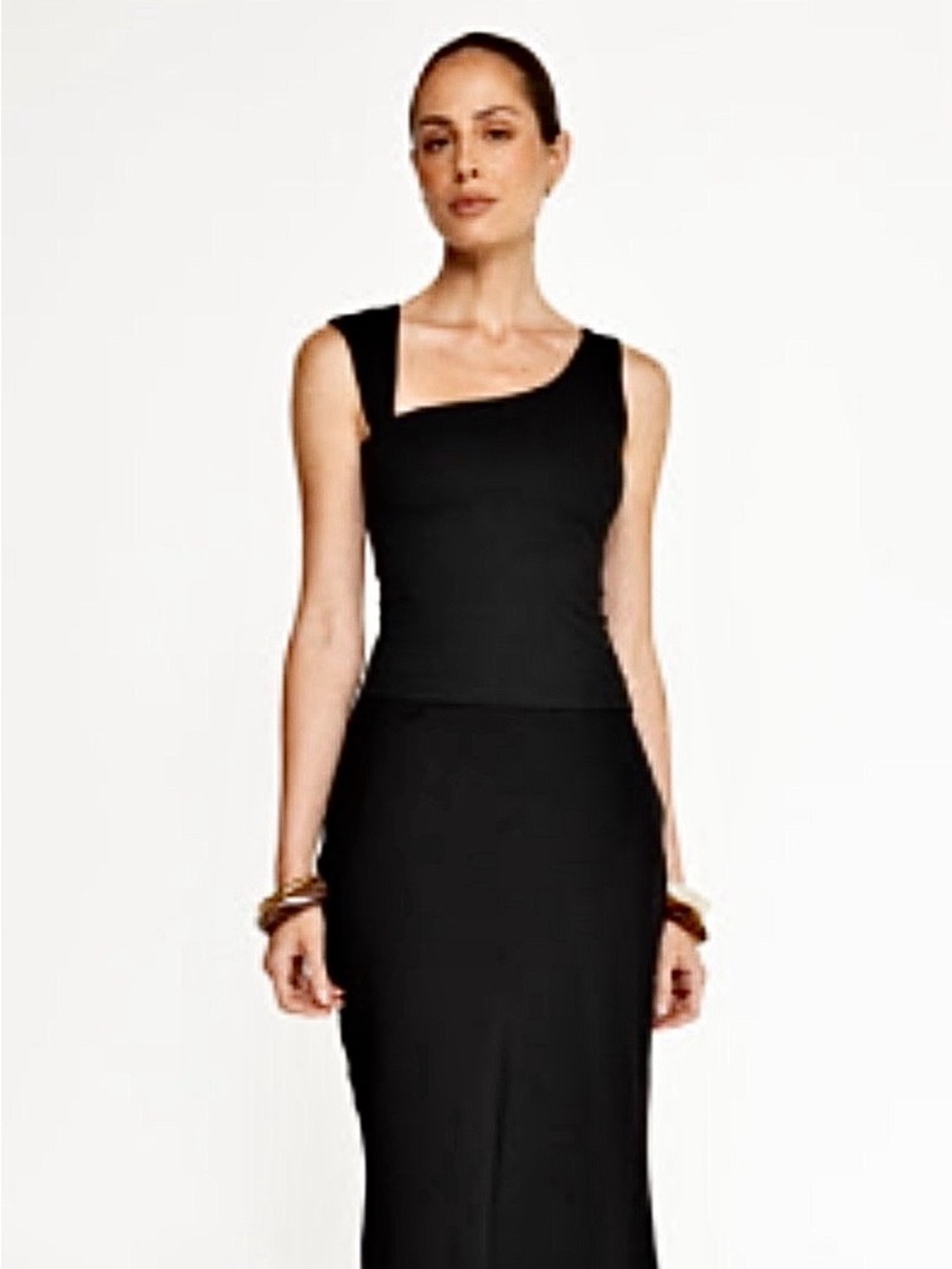 Women's Black Asymmetric Tank Top- Charcol